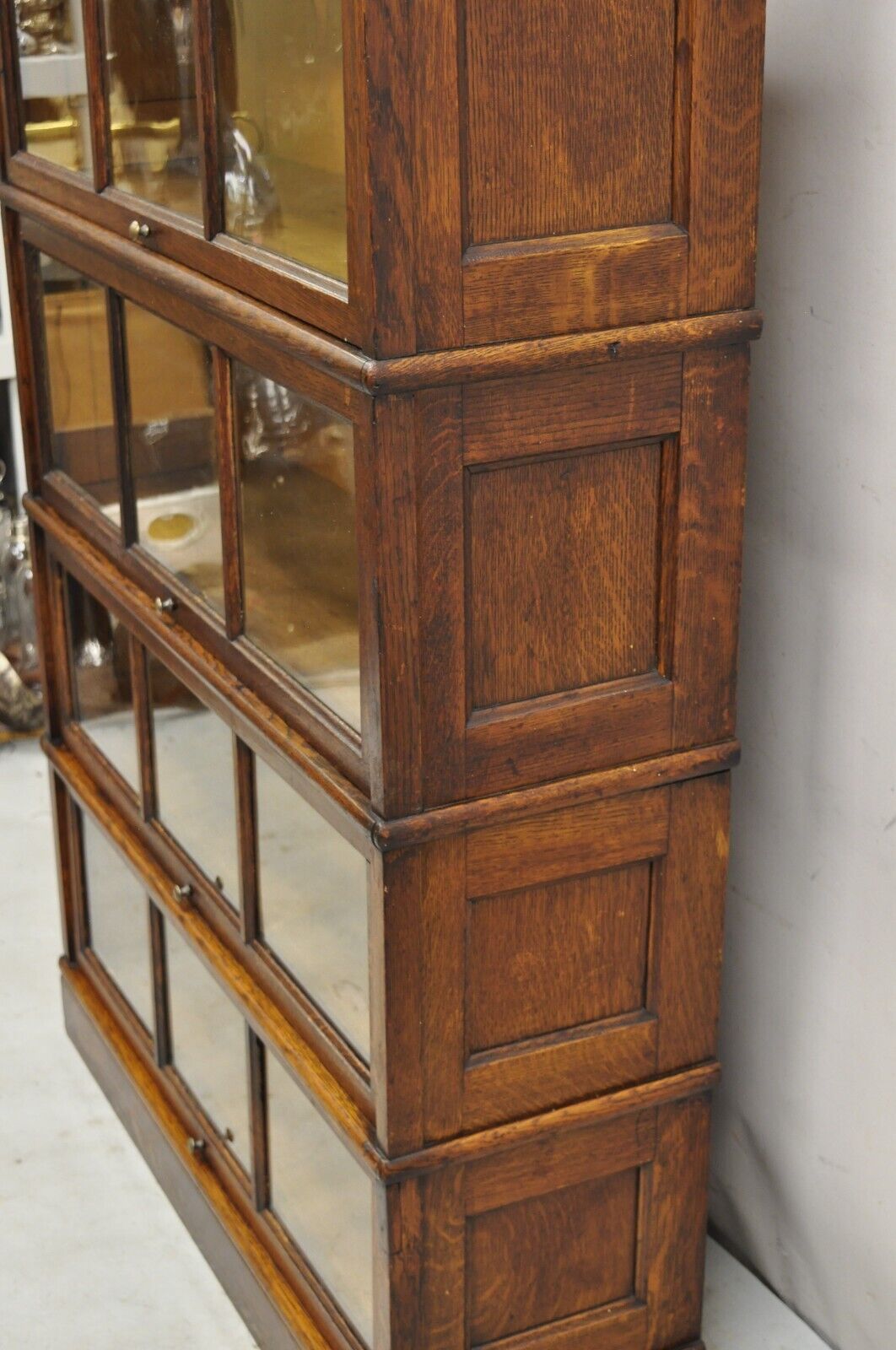 Antique Macey Mission Oak Arts & Crafts 4 Section Stacking Barrister Bookcase