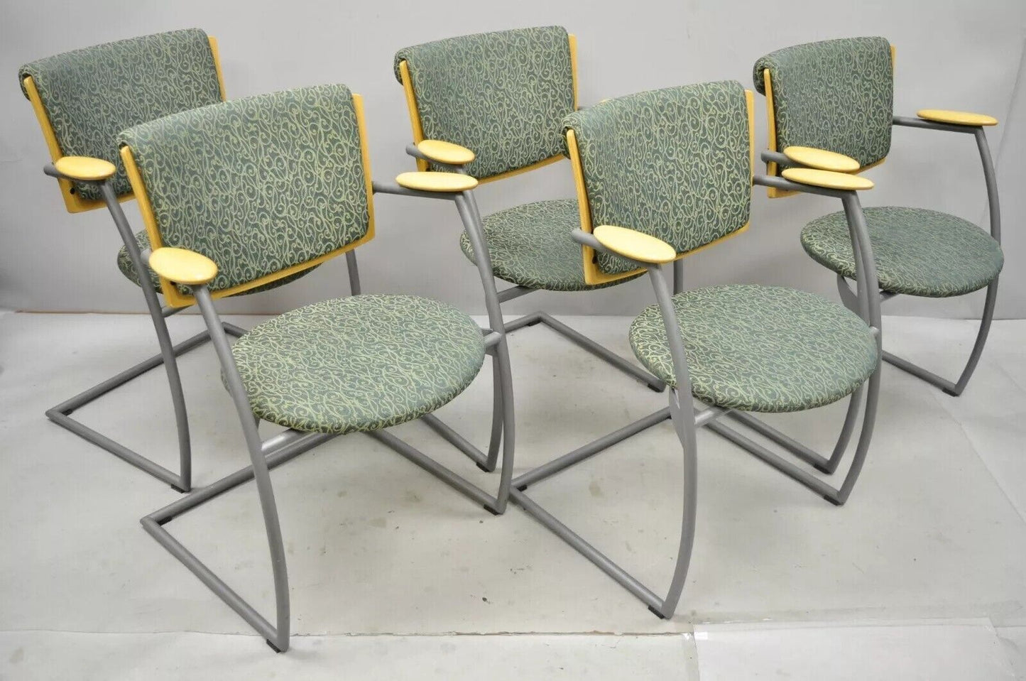 Martela Finland Post Modern Cantilever Office Lounge Arm Chairs - a Pair