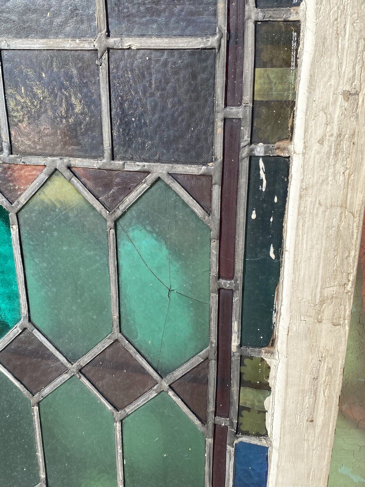 Antique Victorian 70 x 48 Double Stained Glass Window Pink Blue Green Jeweled