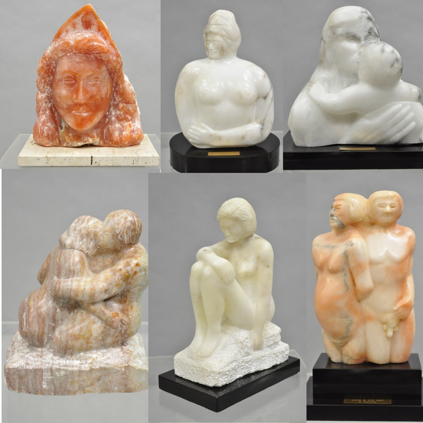 Morton Gaffin "Lovers Embrace" Modernist Carved Alabaster Marble Nude Sculpture