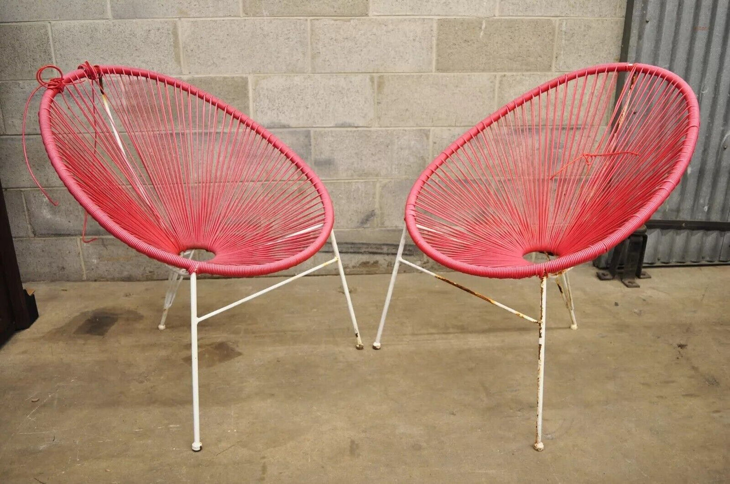 Vintage Mid Century Modern Vinyl Rope Hoop Wrought Iron Acapulco Chairs - a Pair