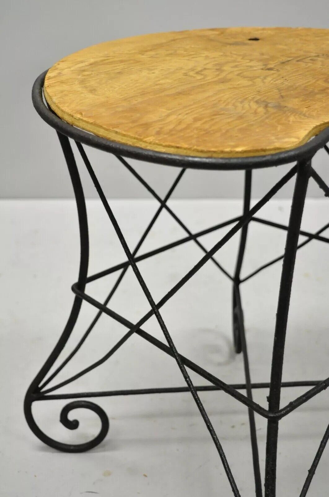 Vintage French Art Nouveau Style Scrolling Wrought Iron Stools - a Pair