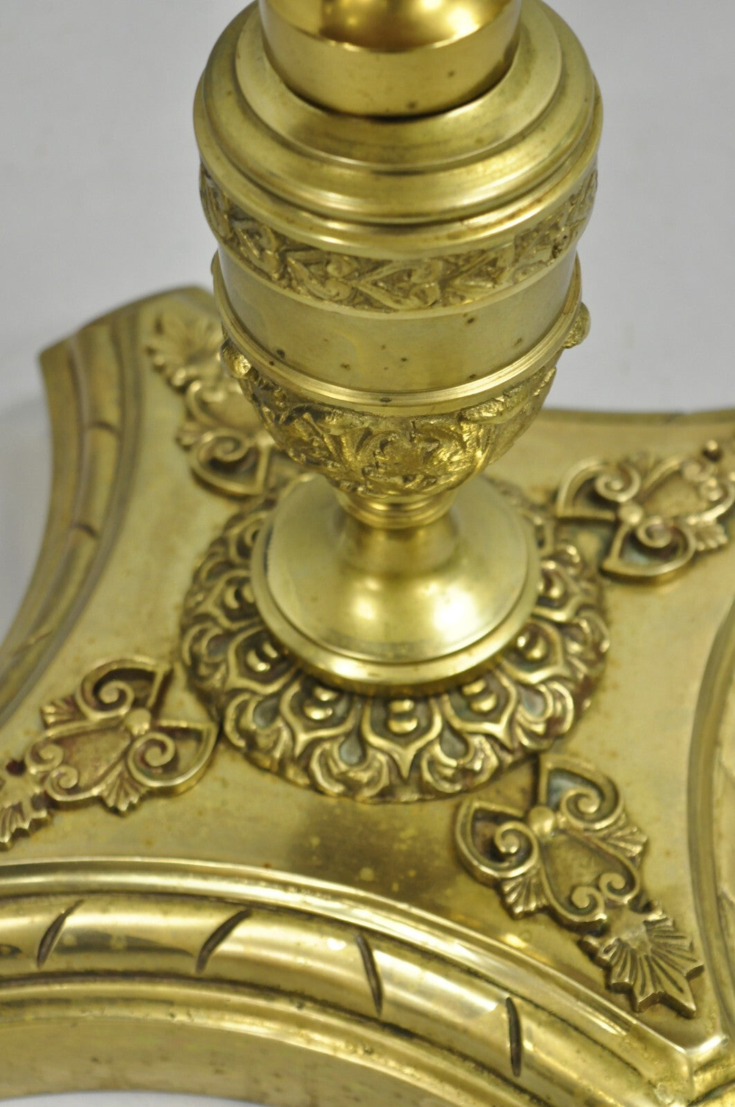 Antique French Victorian Solid Brass Round Glass Top Small Pedestal Side Table