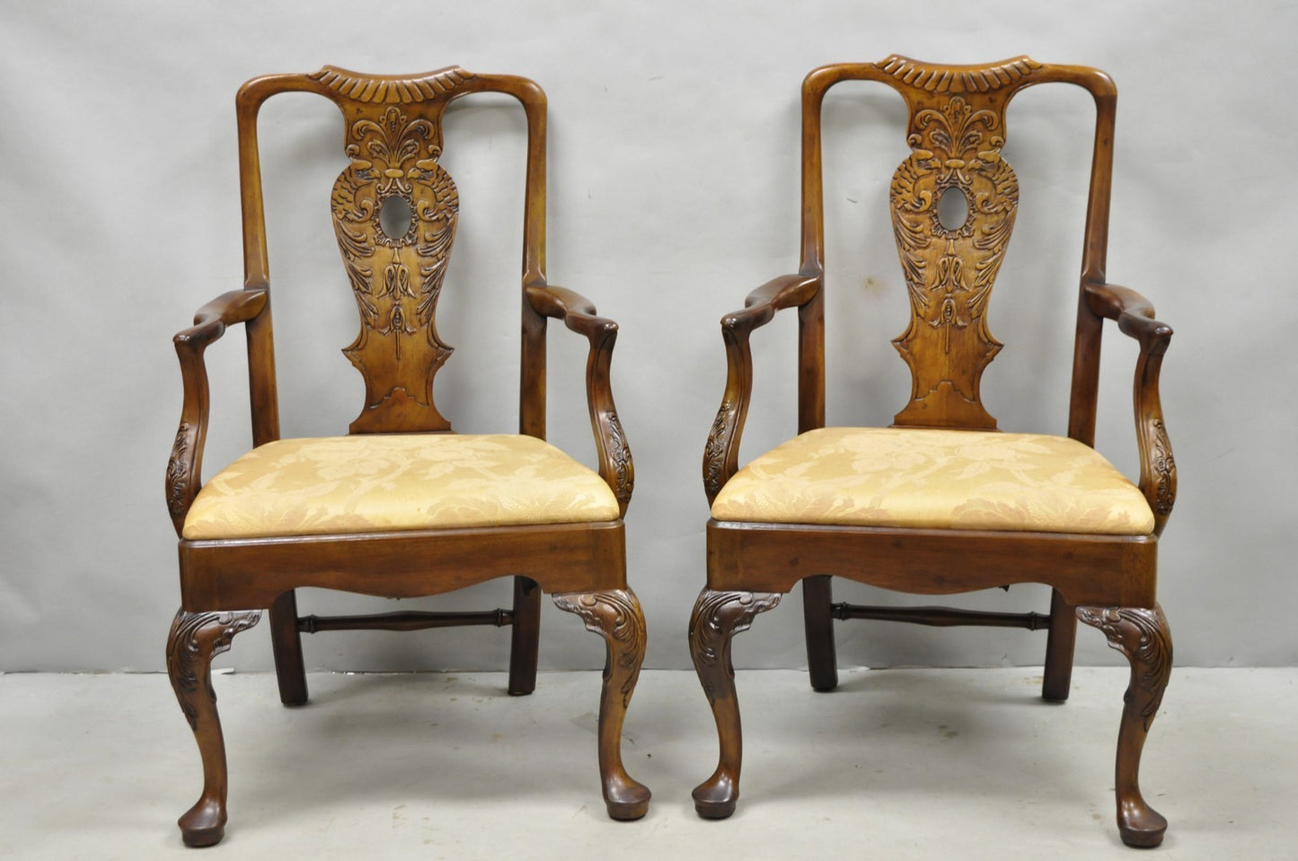 Henredon Aston Court Chinoiserie Georgian Mahogany Dining Arm Chairs - a Pair