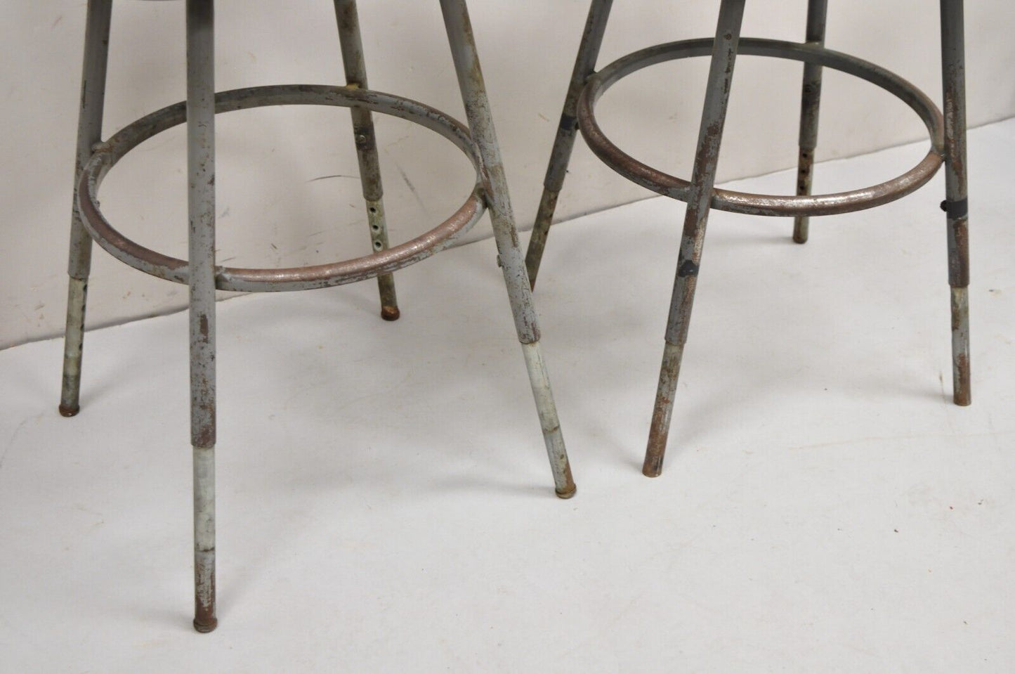 Vintage Royal Metal Steel Industrial Factory Worker Adjustable Stool Chair 2 Pcs