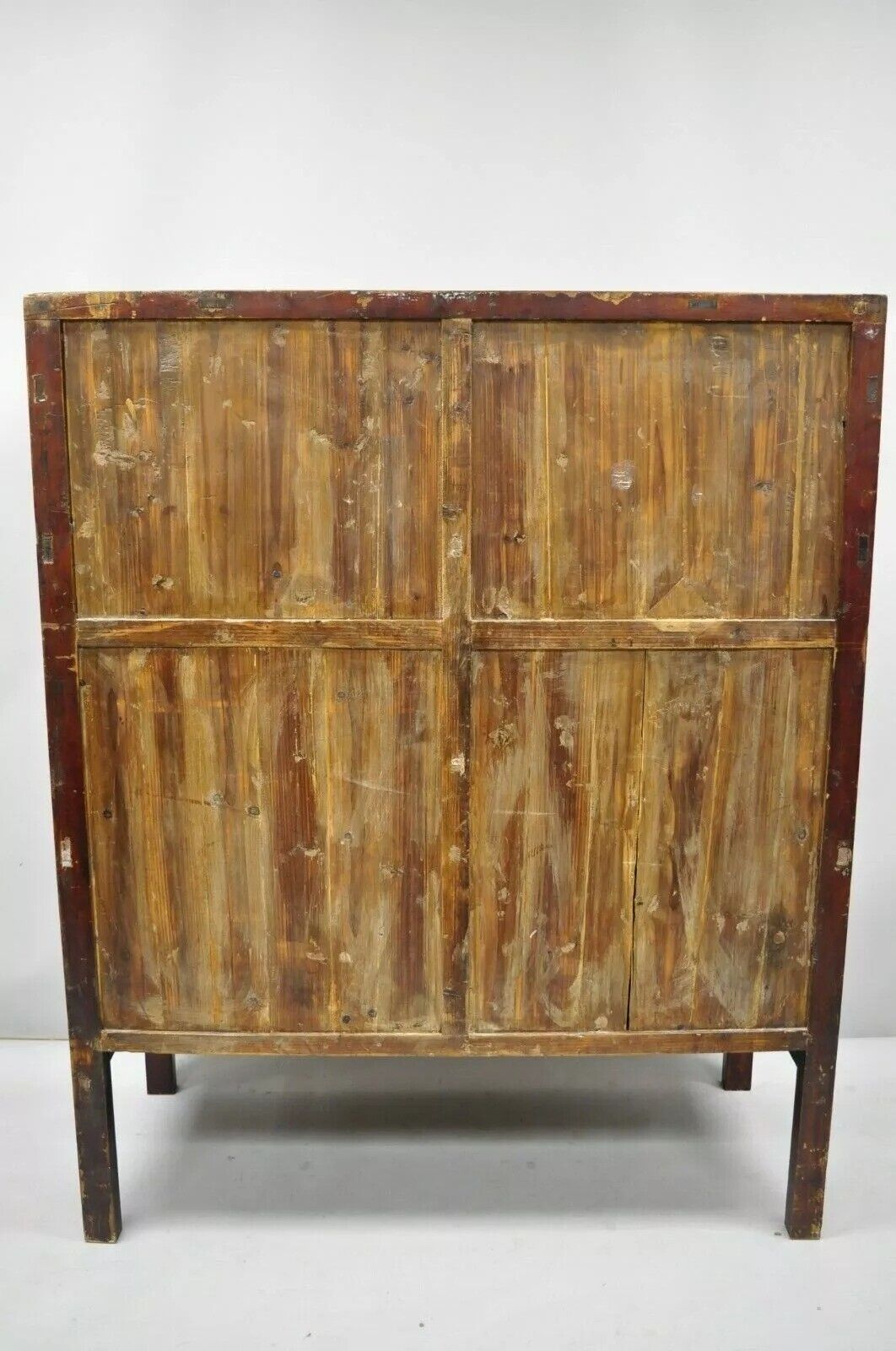 Antique Asian Red Lacquer Oriental Chinese Wedding Cabinet 2 Door Cupboard