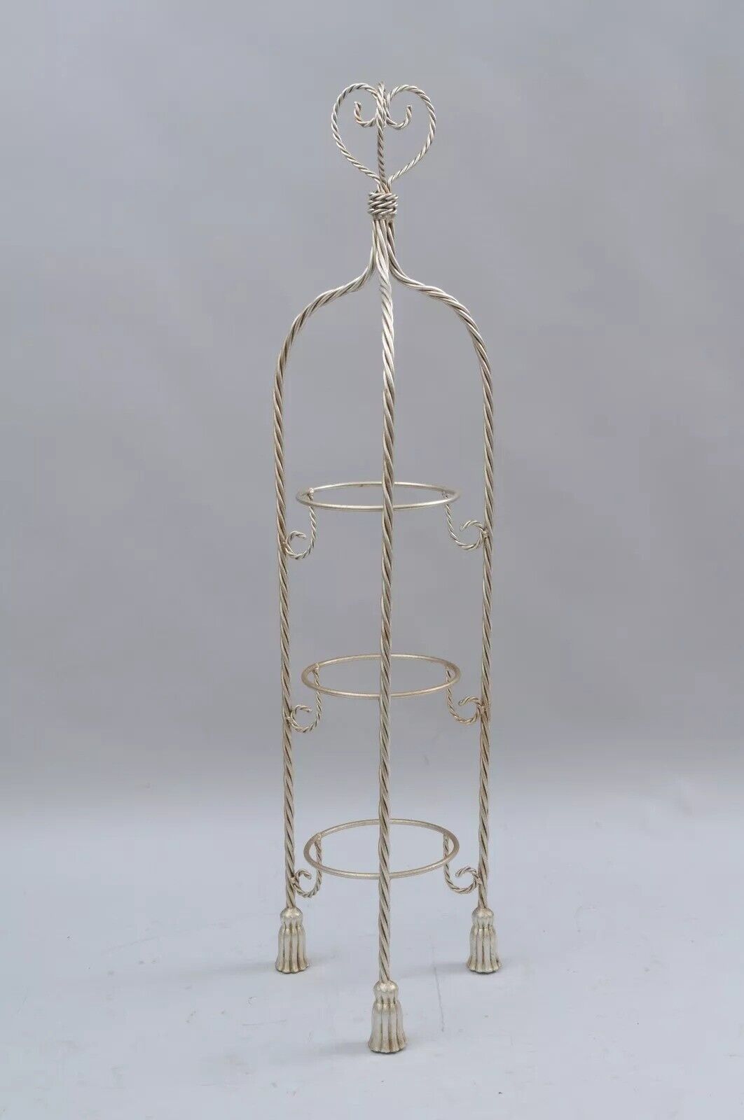 Italian Hollywood Regency Silver Gilt Iron Rope Tassel Plant Stand Muffin Stand