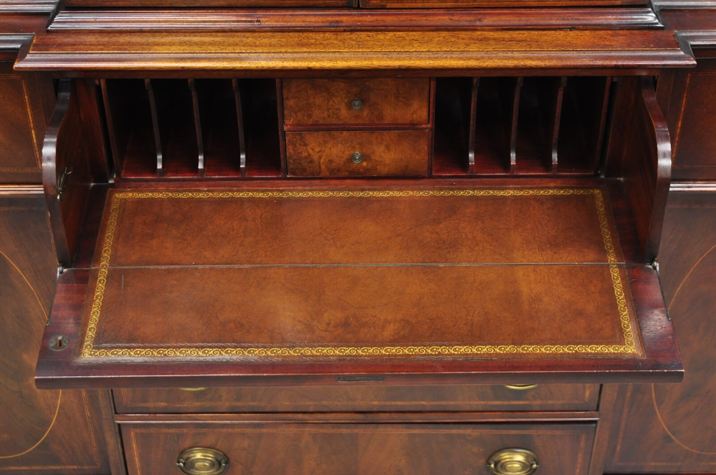Antique Georgian Mahogany Bubble Glass Breakfront Cabinet Bookcase by Vanleigh