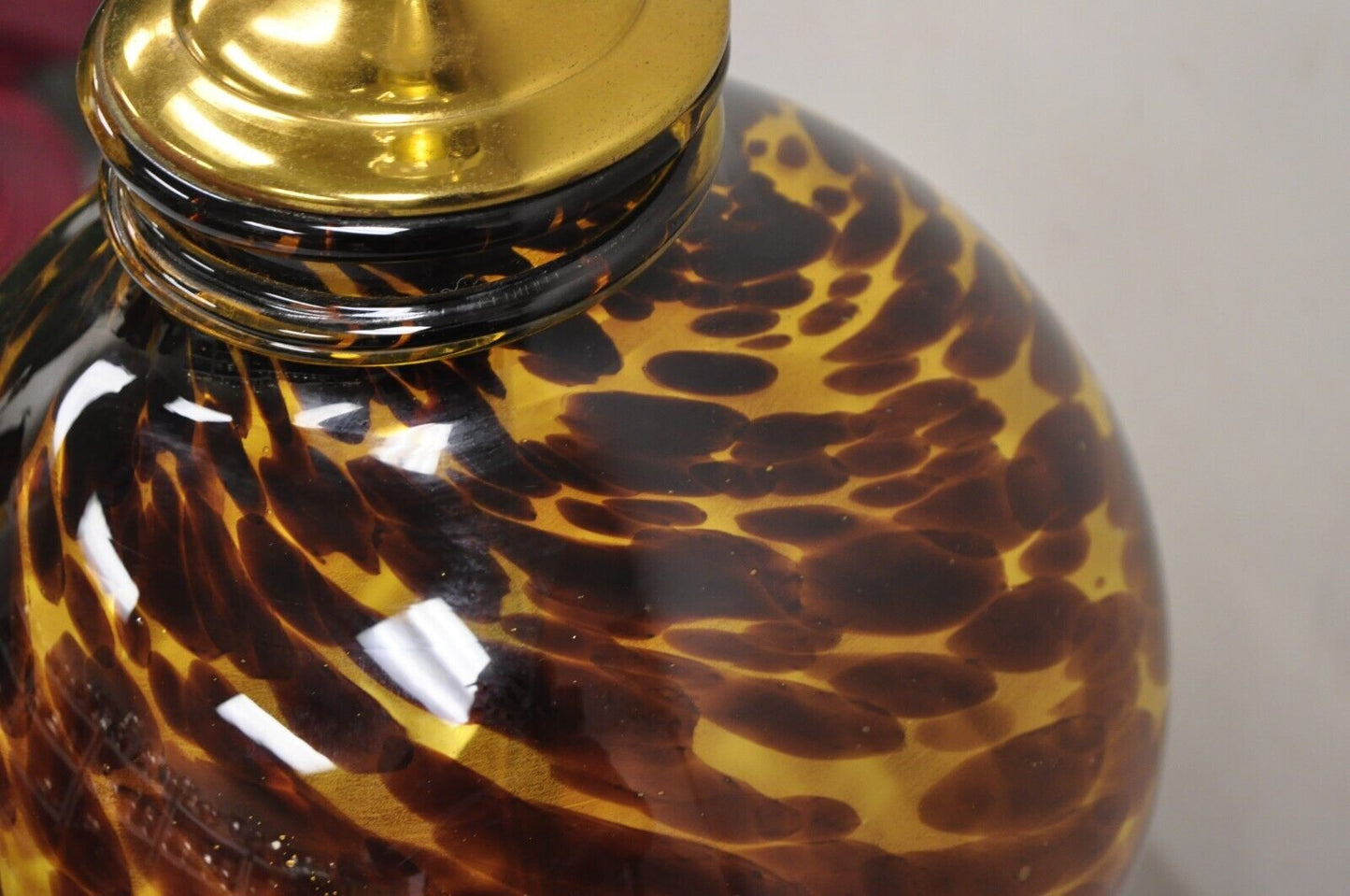 Vintage Chinoiserie Hollywood Regency Tortoise Shell Blown Glass Table Lamp