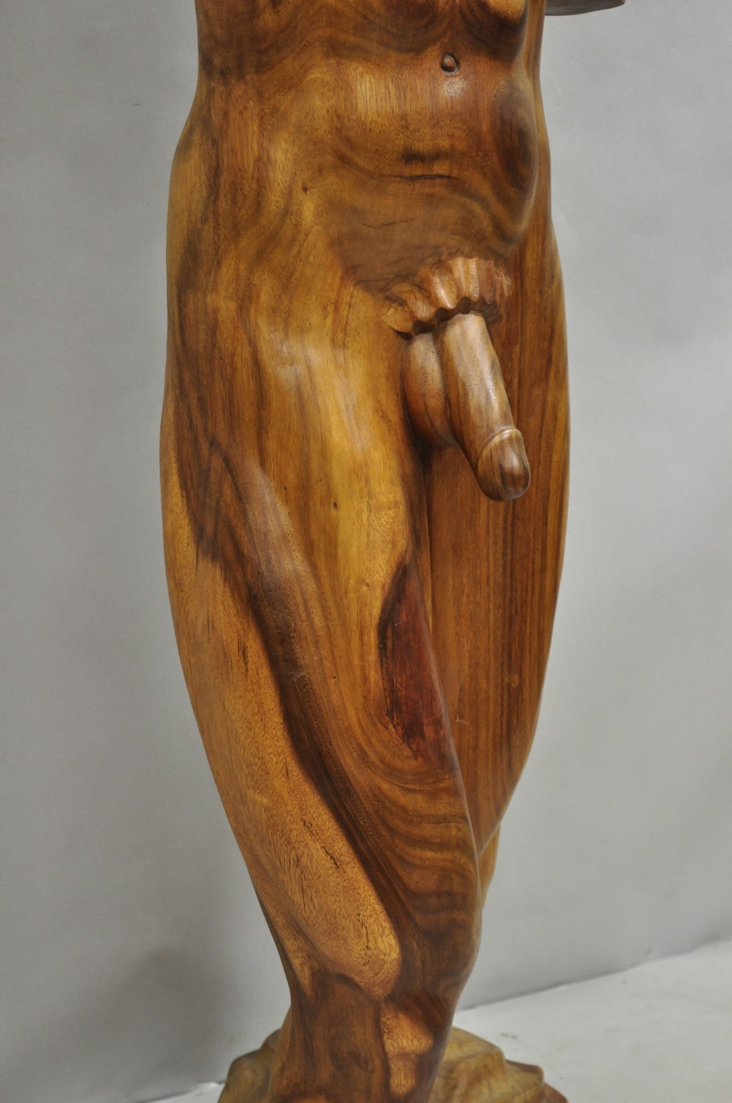 Vintage Mid Century Modern 60" Life-Size Nude Male Carved Wood Statue Sculpture