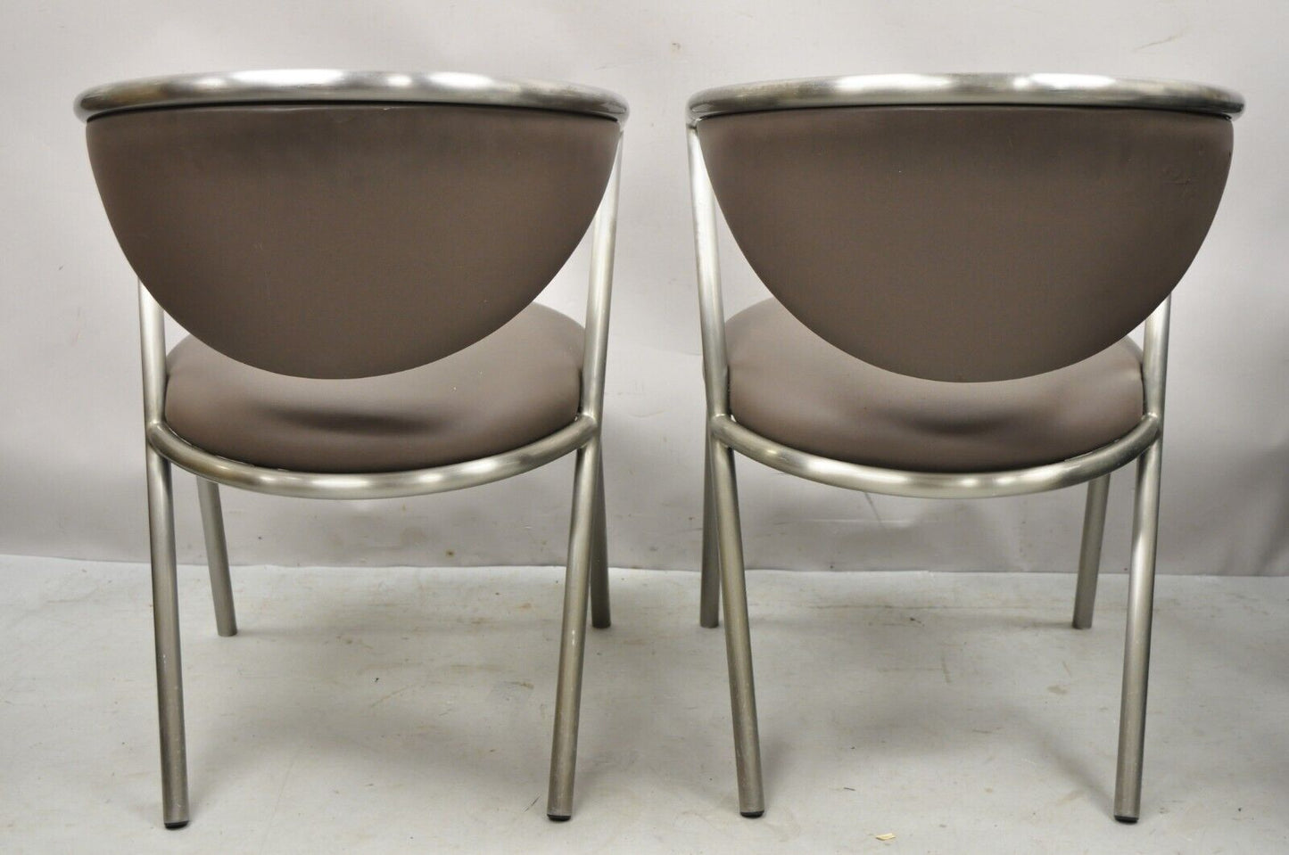 Vintage Brueton Mid Century Modern Tubular Steel Cat Eye Chairs - a Pair