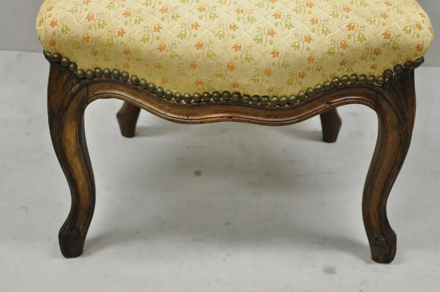 Small Antique French Country Louis XV Style Carved Walnut Boudoir Side Chair