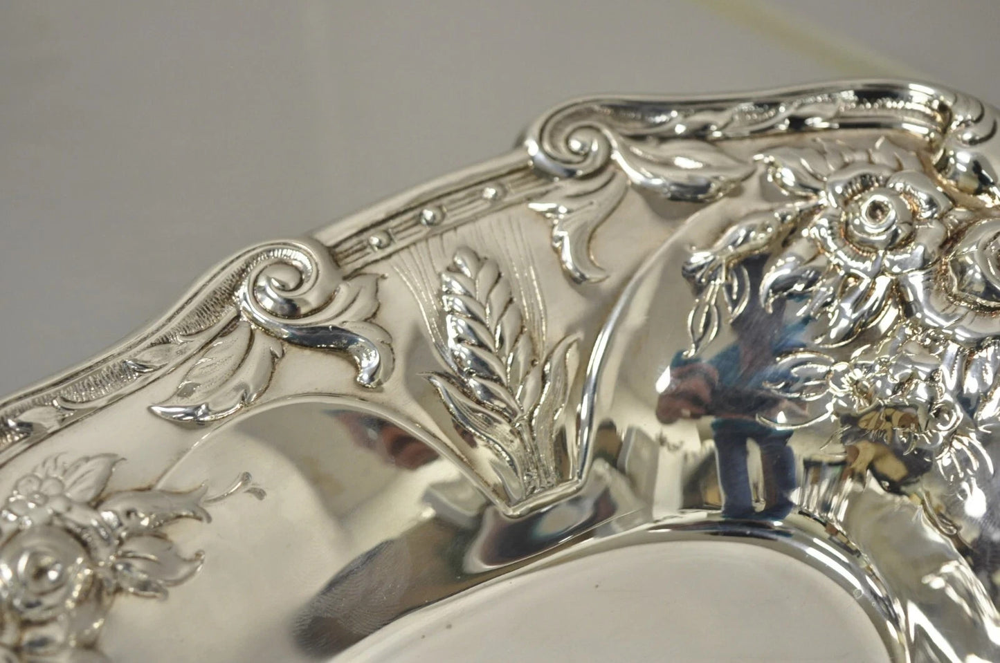 Vintage Floral Embossed Victorian Silver Plated 12" Oval Bar Nut Dish by PS & Co