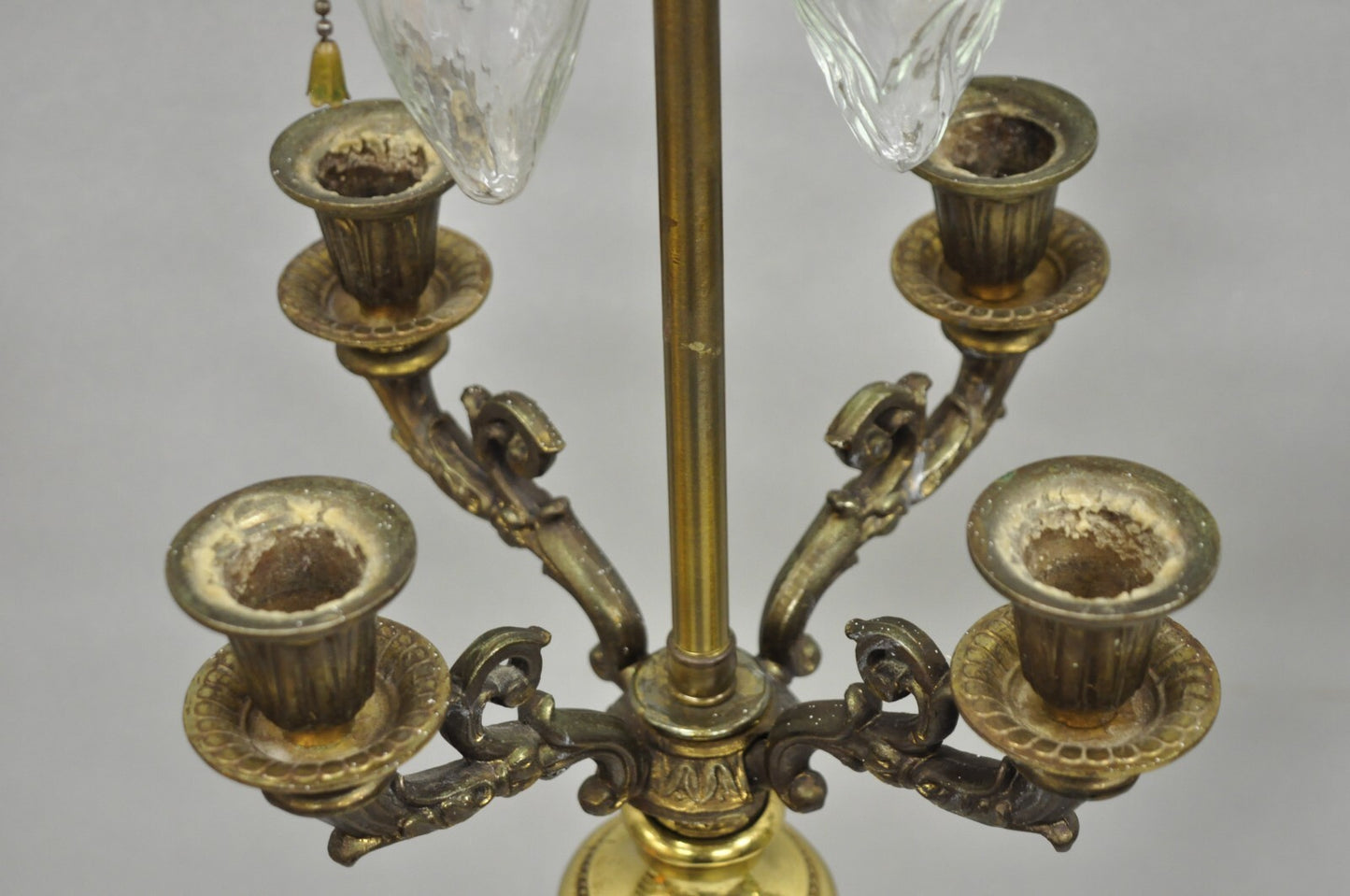 Vintage French Neoclassical Green Jasperware Candelabra Table Lamps - a Pair