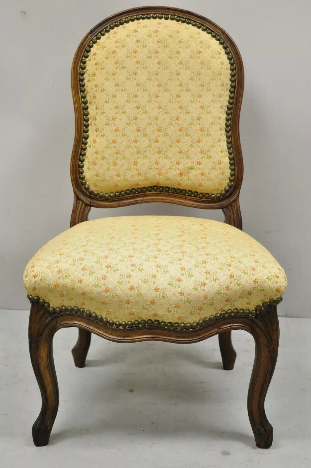 Small Antique French Country Louis XV Style Carved Walnut Boudoir Side Chair