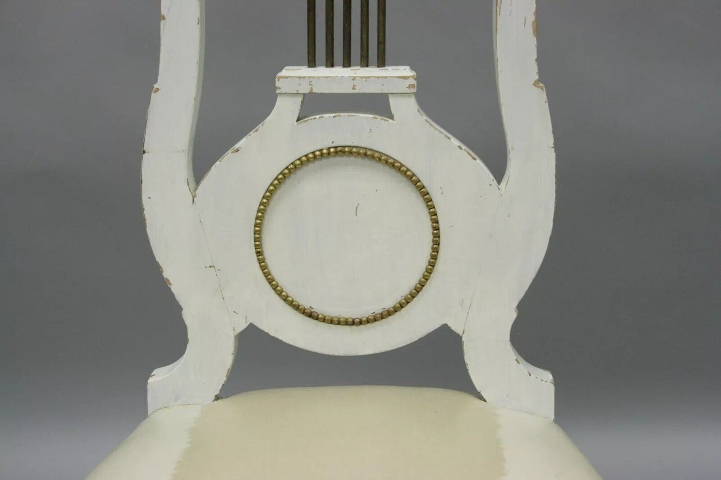 Antique French Empire Neoclassical Style Brass Harp Lyre Side Chairs - a Pair