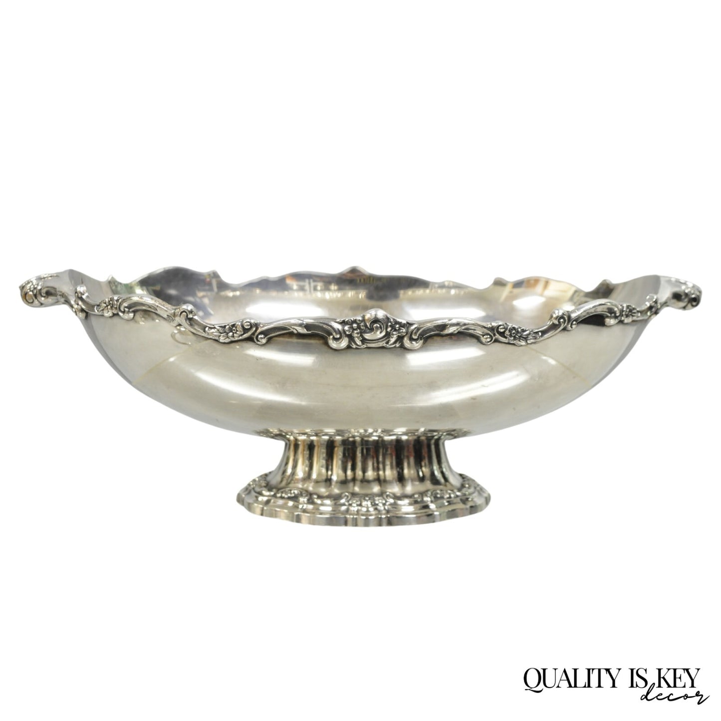 Vintage Victorian Silver Plated Oval Pedestal Centerpiece Fruit Bowl By Lunt