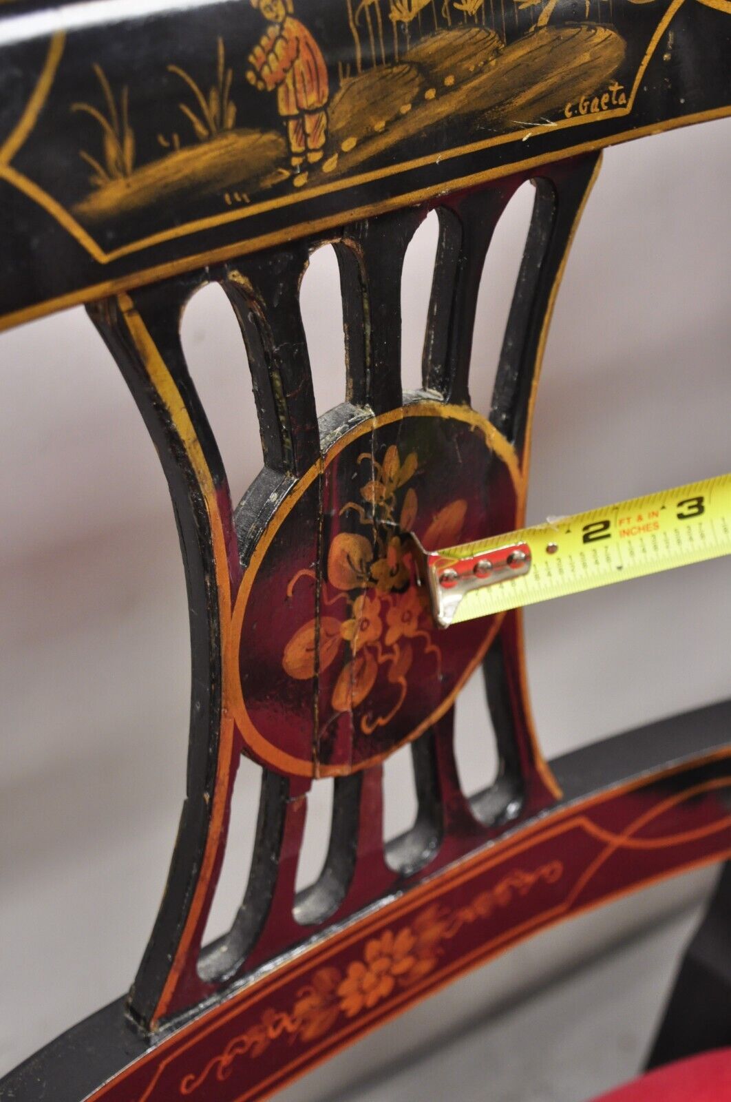Union National Chinoiserie English Regency Black Painted Dining Chair - Set of 6