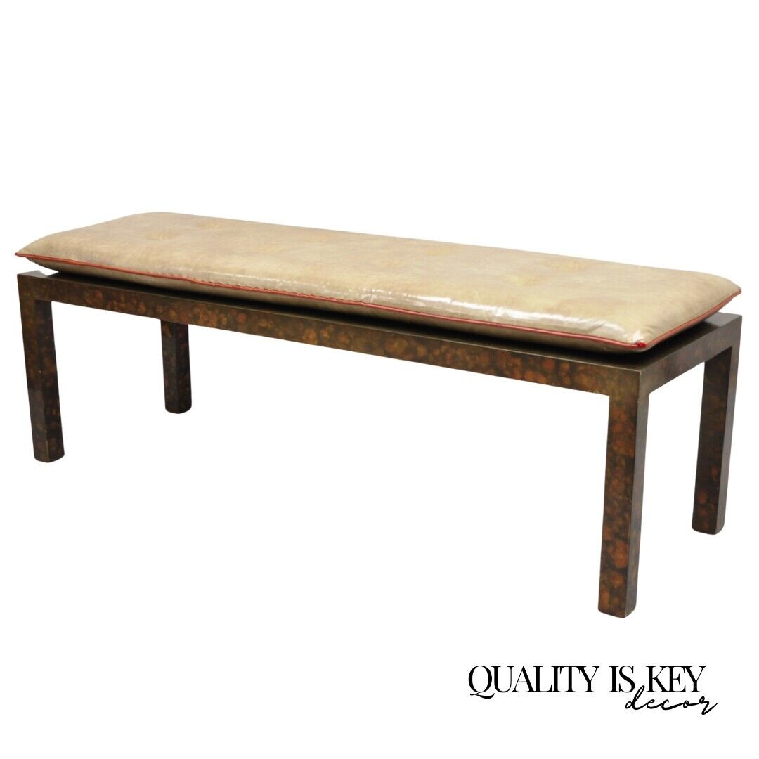 Vtg Mid Century Modern Brown Tortoiseshell Lacquer Parsons Style 54" Bench Table