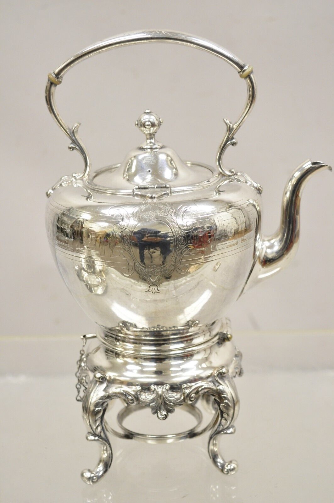 Antique Reed & Barton 1866 Silver Plated Victorian Tilting Tea Pot on Stand