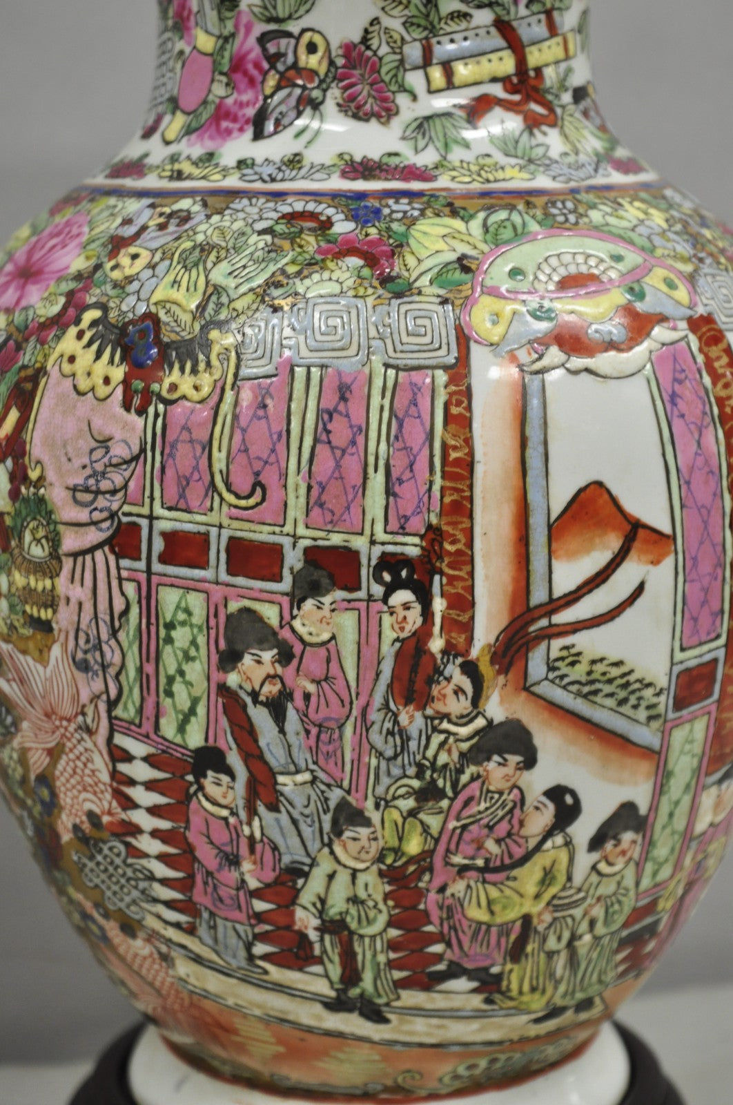 Vintage Oriental Porcelain Chinese Ginger Jar Vase Brass Chinoiserie Table Lamp
