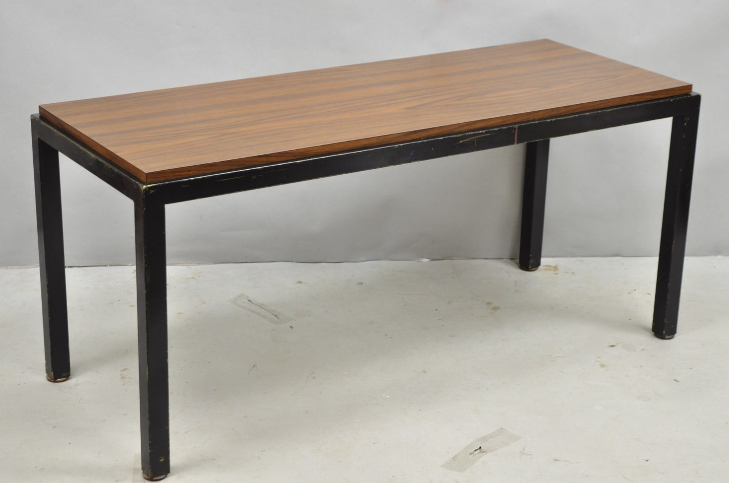 Vintage Mid Century Modern Steel Metal & Faux Rosewood Laminate Coffee Table