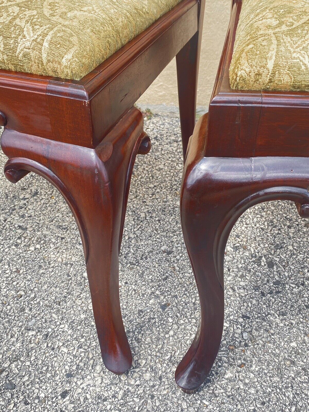 Queen Anne Style Solid Mahogany Carved Fan T-Back Dining Chairs- Set of 12