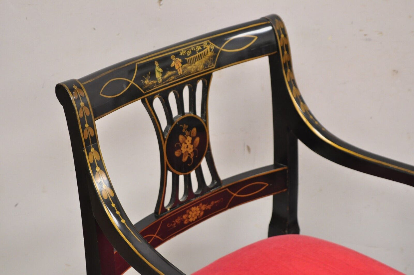 Union National Chinoiserie English Regency Black Painted Dining Chair - Set of 6