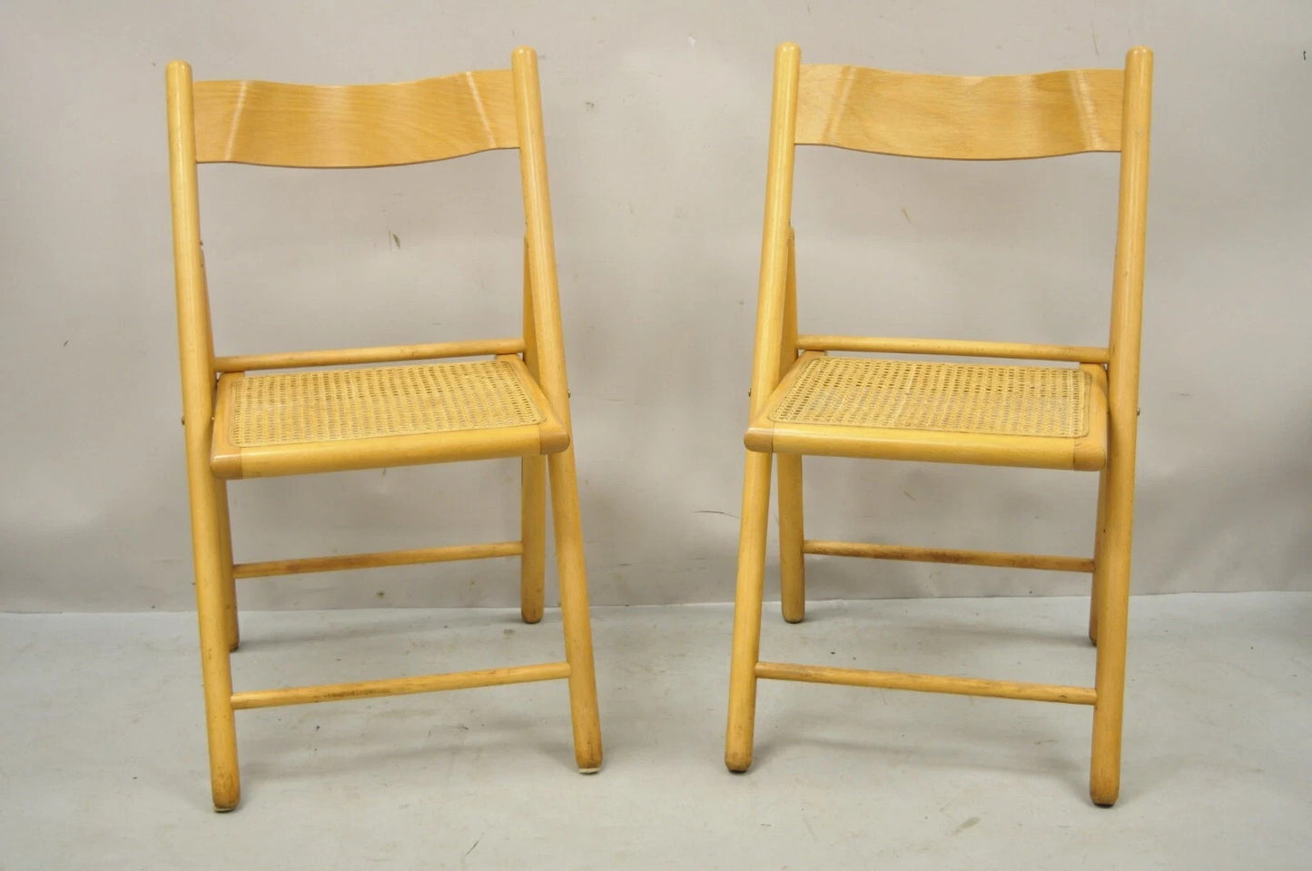 Vintage Habitat England Mid Century Modern Bentwood & Cane Folding Chairs - Pair