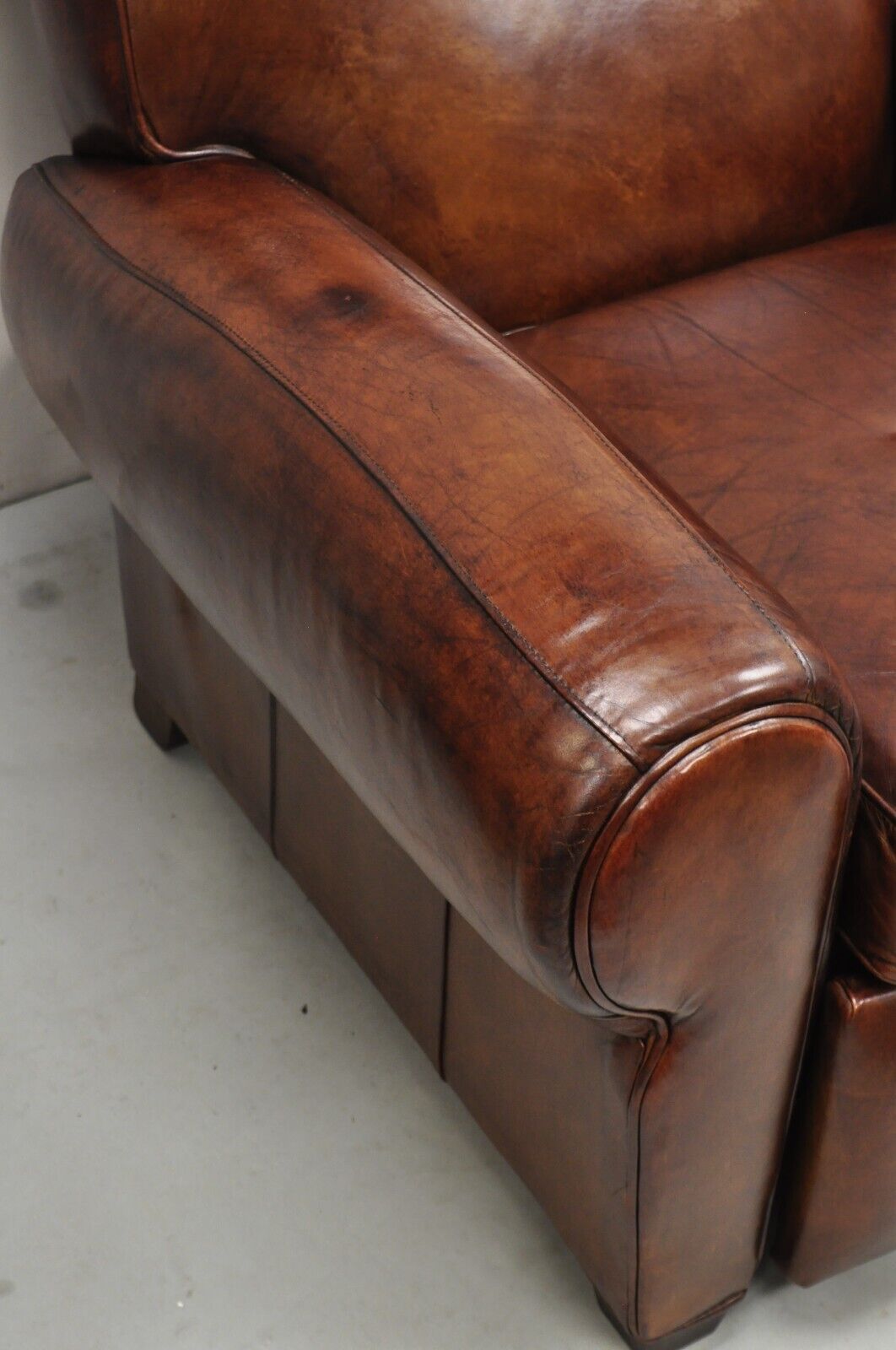 Pottery Barn Manhattan Brown Leather Recliner Art Deco Club Chairs - a Pair