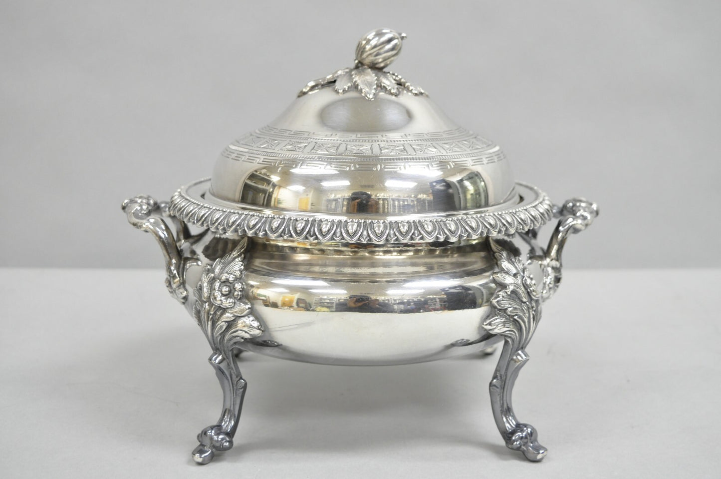 Antique French Regency Baroque Floral Repousse Silver Plated Soup Tureen