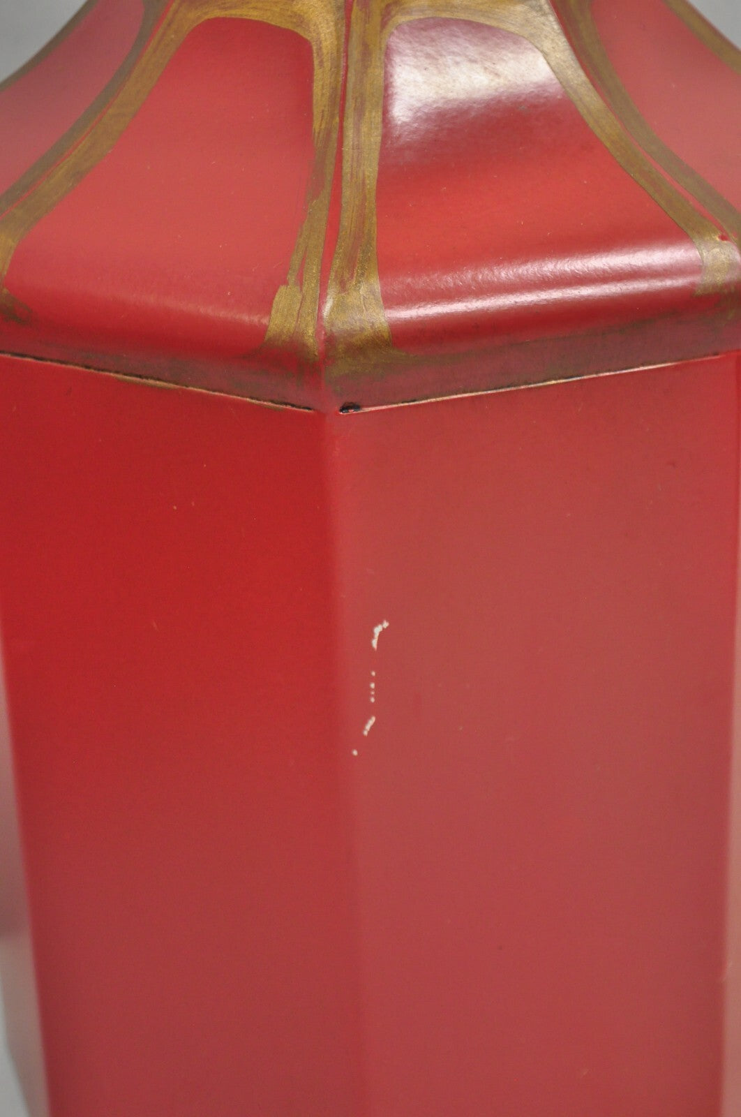 Vintage Chinoiserie Red Tole Metal Tea Canister Table Lamp by Vaughan Design Ltd