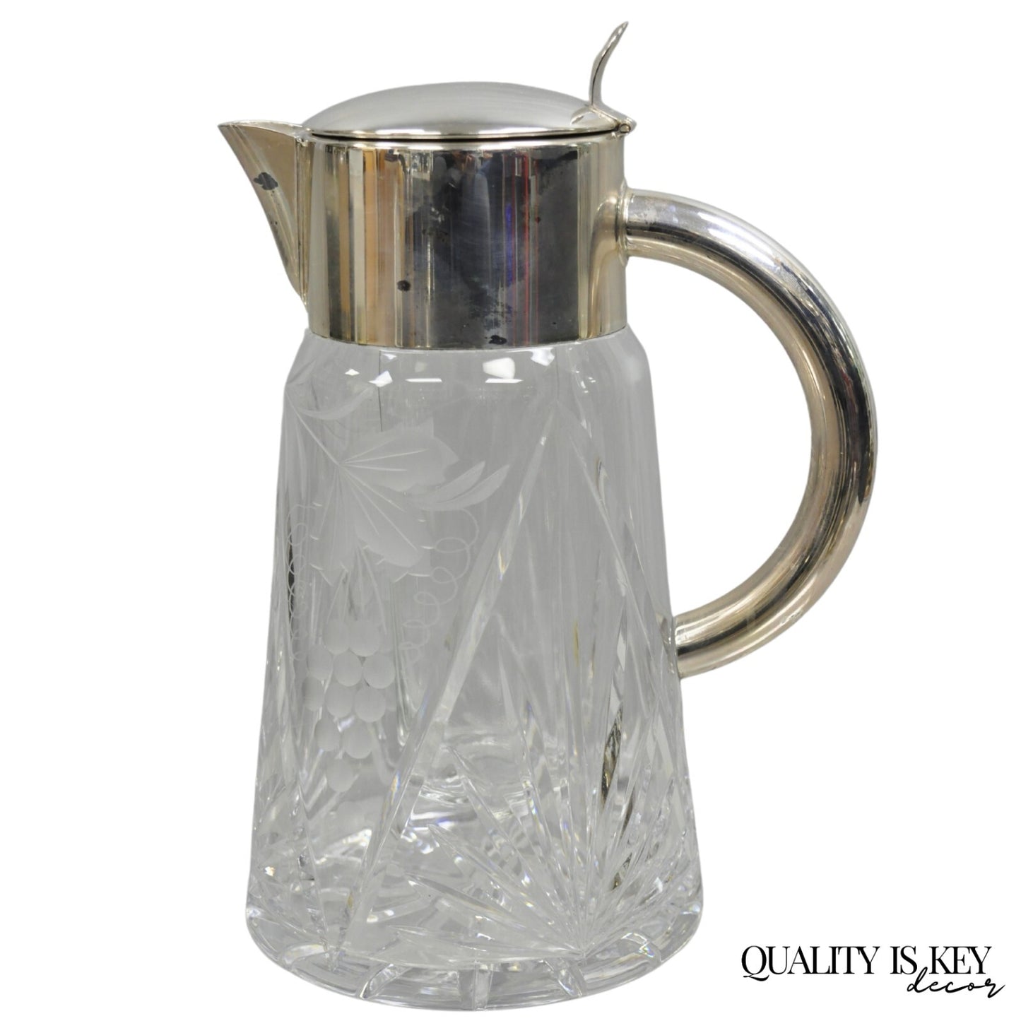 Antique Victorian German Silver Plated Cut Crystal Glass Lemonade Water Pitcher