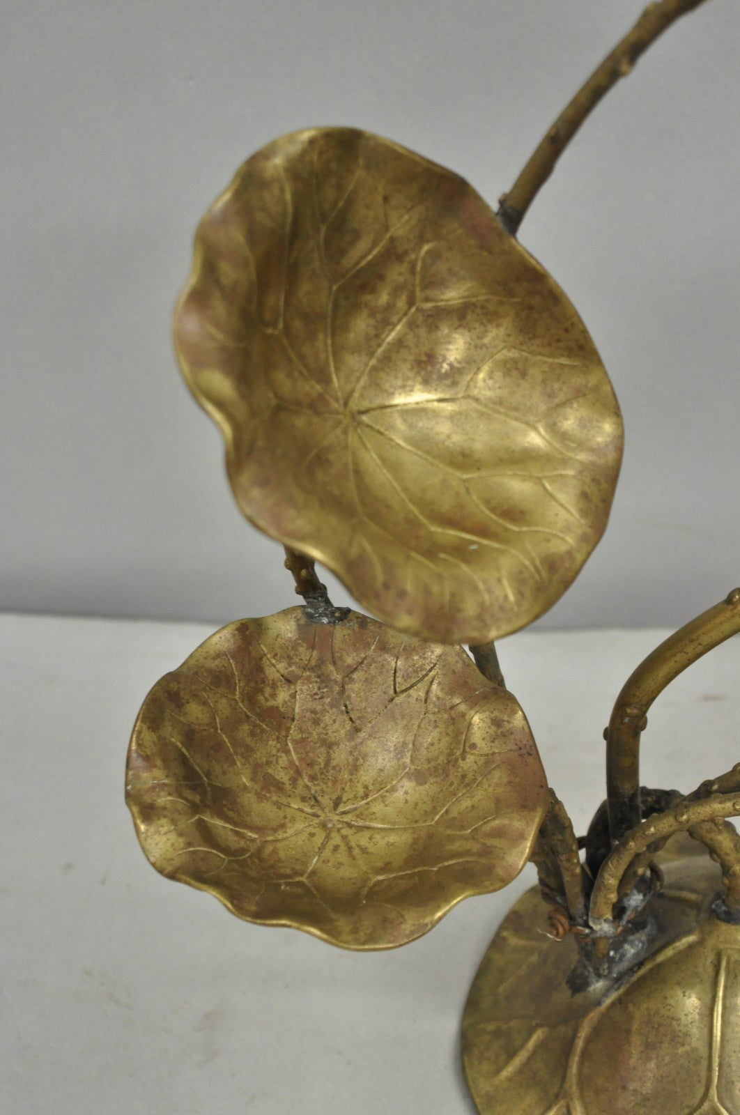Vintage Hollywood Regency Brass Lotus Leaf Lily Pad Single Candlestick Holder