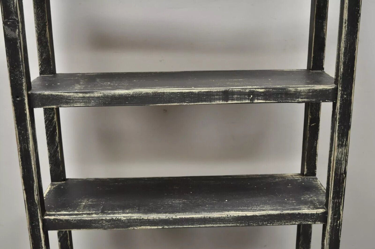 French Country Provincial Black & White Distress Painted Bookcase Display Stand