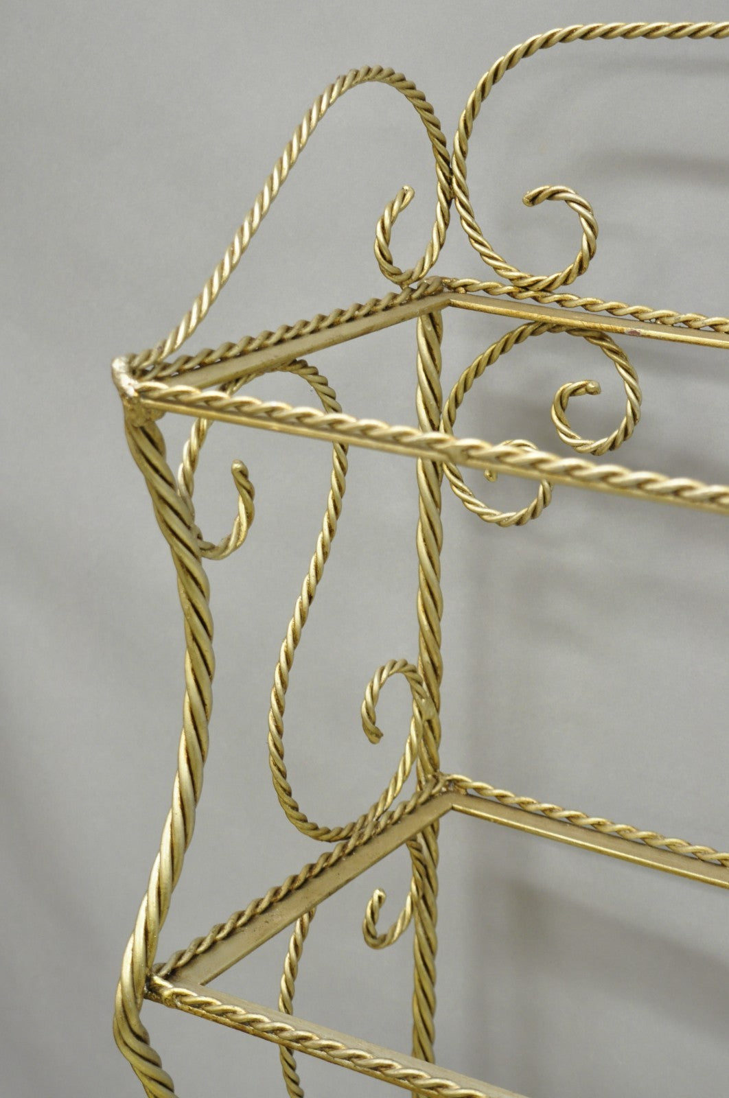Vintage Italian Hollywood Regency Silver Gilt Iron Rope & Tassel 5 Tier Etagere