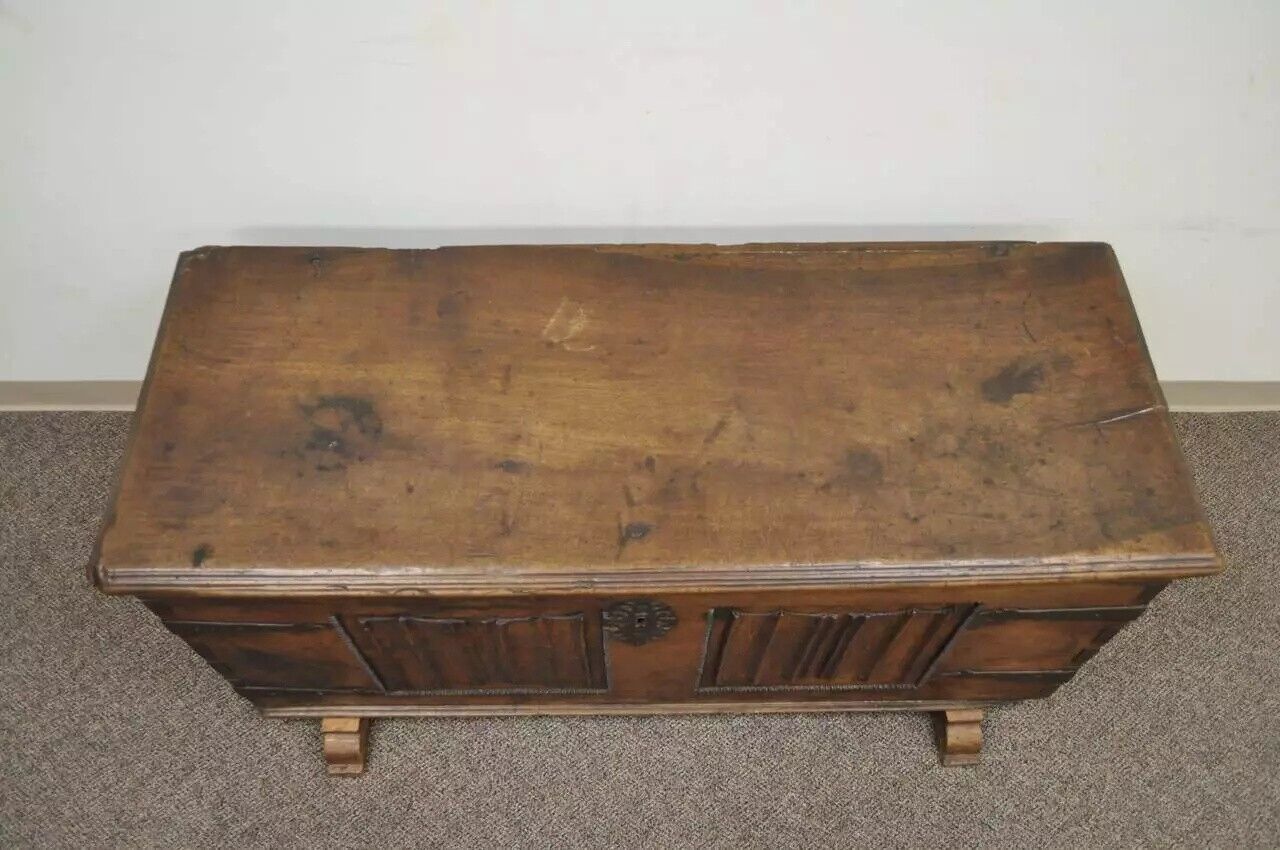 Antique 18th C. Gothic Renaissance Chestnut Large Coffer Blanket Chest Trunk
