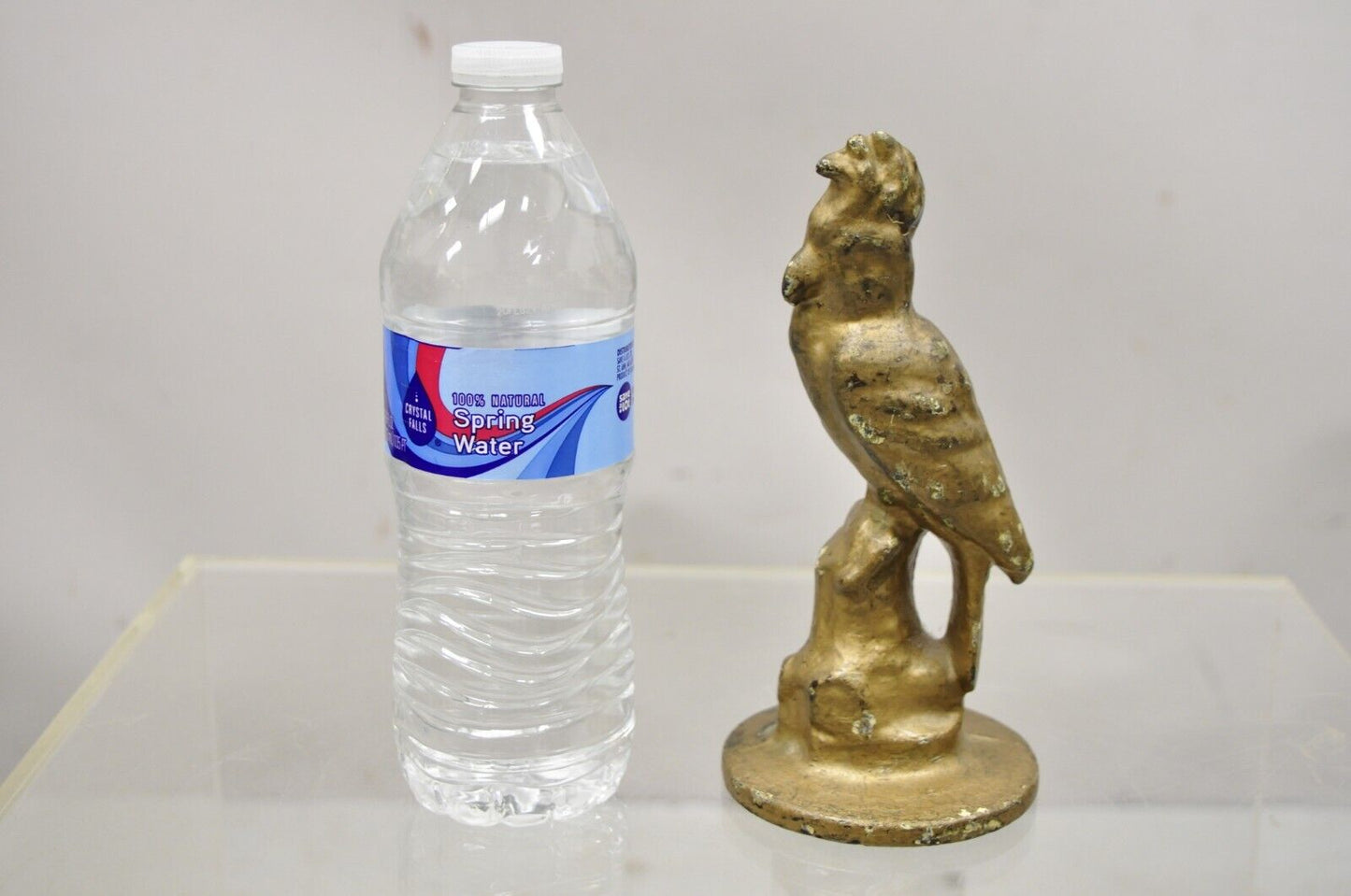 Antique Cast Iron Gold Painted 7" Cockatoo Parrot Figurine Bookend Doorstop