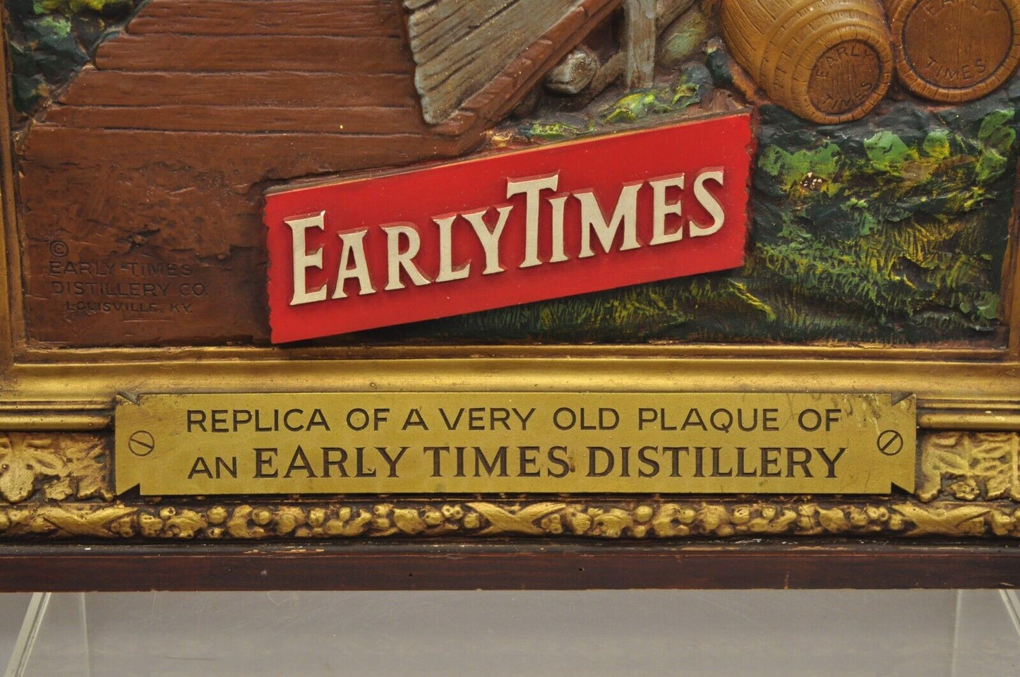 Vintage Early Times Kentucky Bourbon Whiskey Plaster Replica Art Painting Plaque