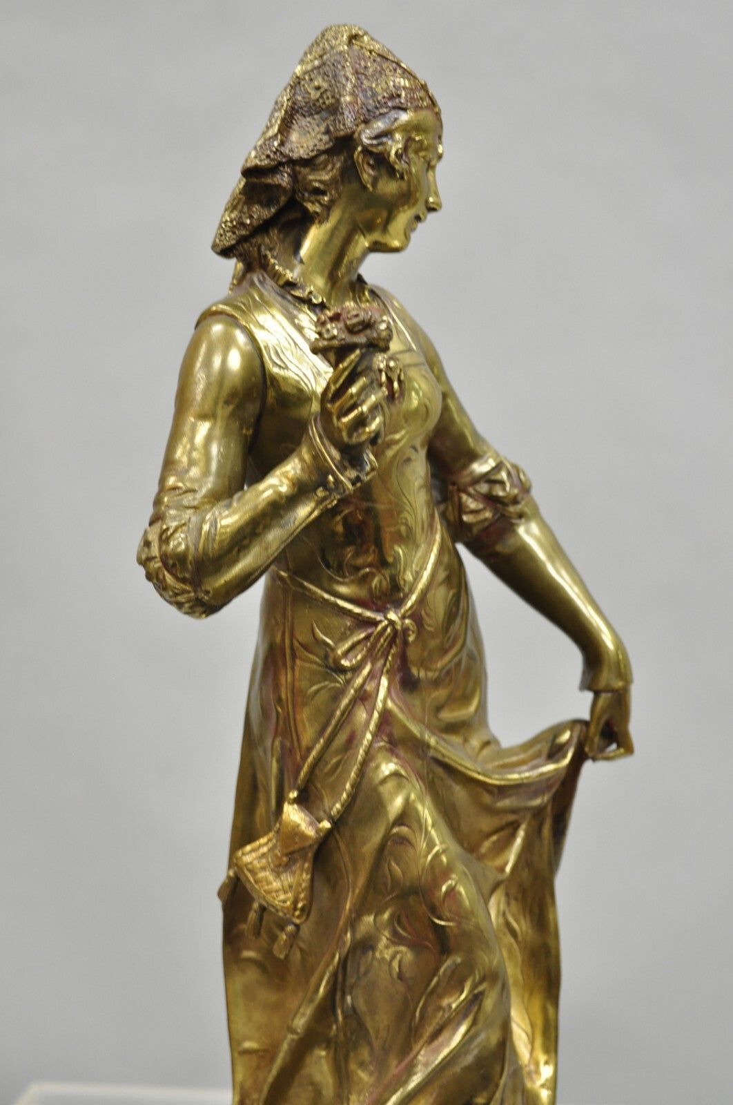 Antique French Victorian 18" Bronze Maiden Sculpture after Adrien Etienne Gaudez