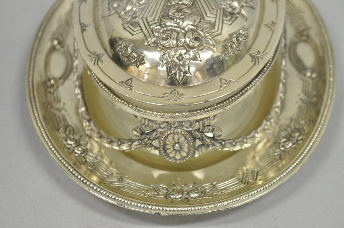 Antique Corbell & Co England Edwardian Adam Silver Plated Ornate Butter Dish
