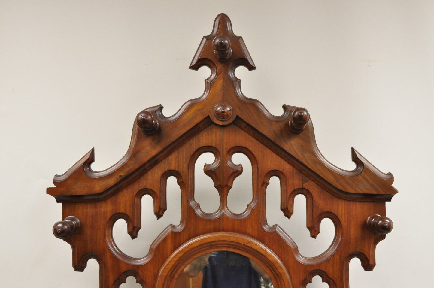 Antique Eastlake Victorian Walnut Coat Hall Tree Umbrella Stand with Mirror