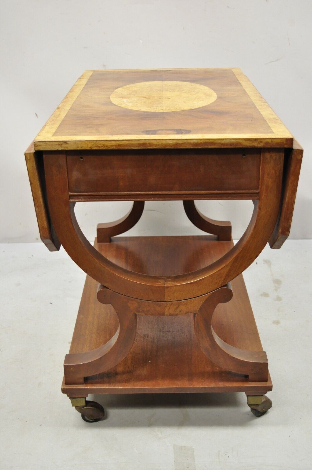 French Regency Italian Biedermeier Mahogany Inlay Serving Bar Cart Table
