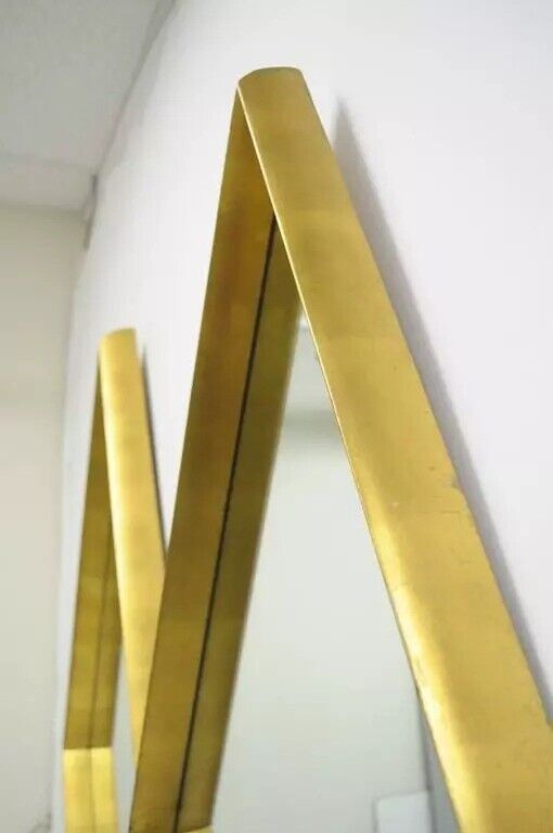 Hollywood Regency Diamond Shaped Deep Wood Frame Gold Leaf Wall Mirrors - Pair