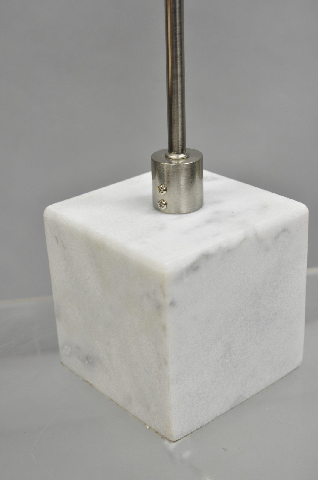 Contemporary Modern Satin Nickel Chrome Arc White Marble Base Desk Table Lamp