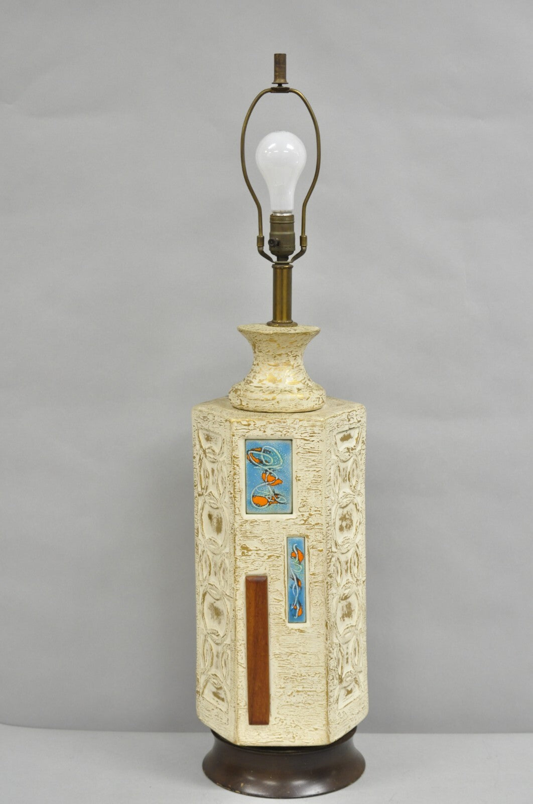 Vintage Italian Mid Century Modern Ceramic Pottery Koi Fish Table Lamp