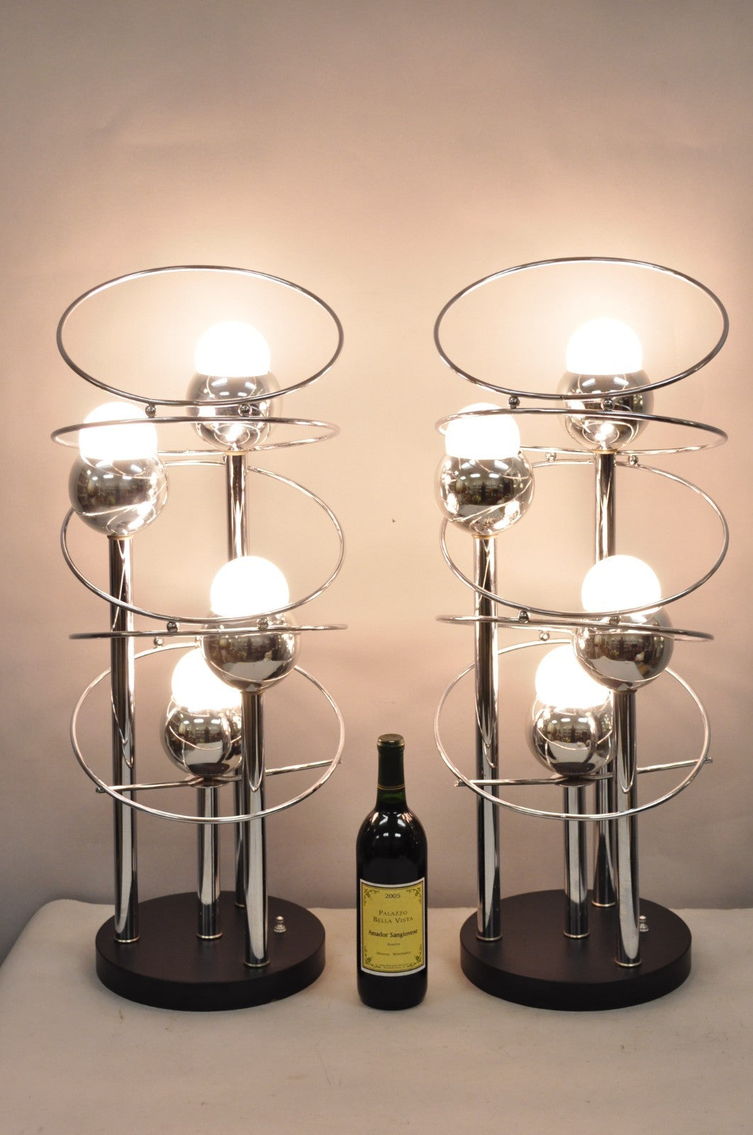Vintage Mid Century Modern George Kovacs Spiral Chrome Ball Table Lamps - a Pair