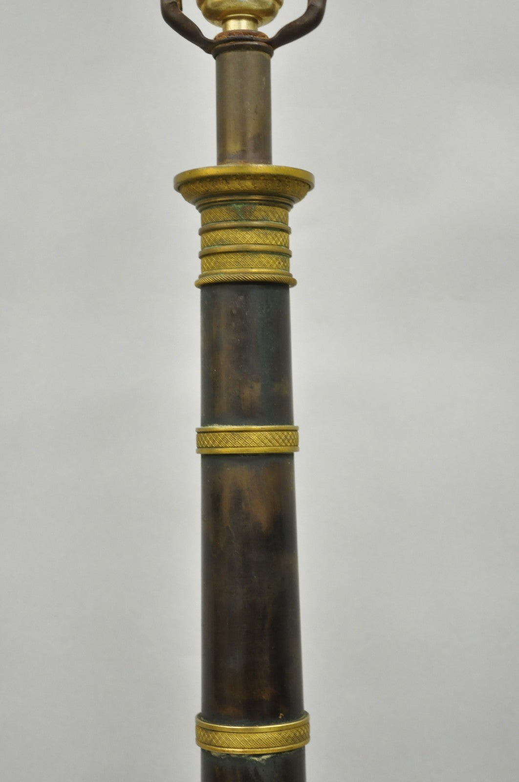 Antique French Empire Patinated Bronze Candlestick Column Bouillotte Table Lamp