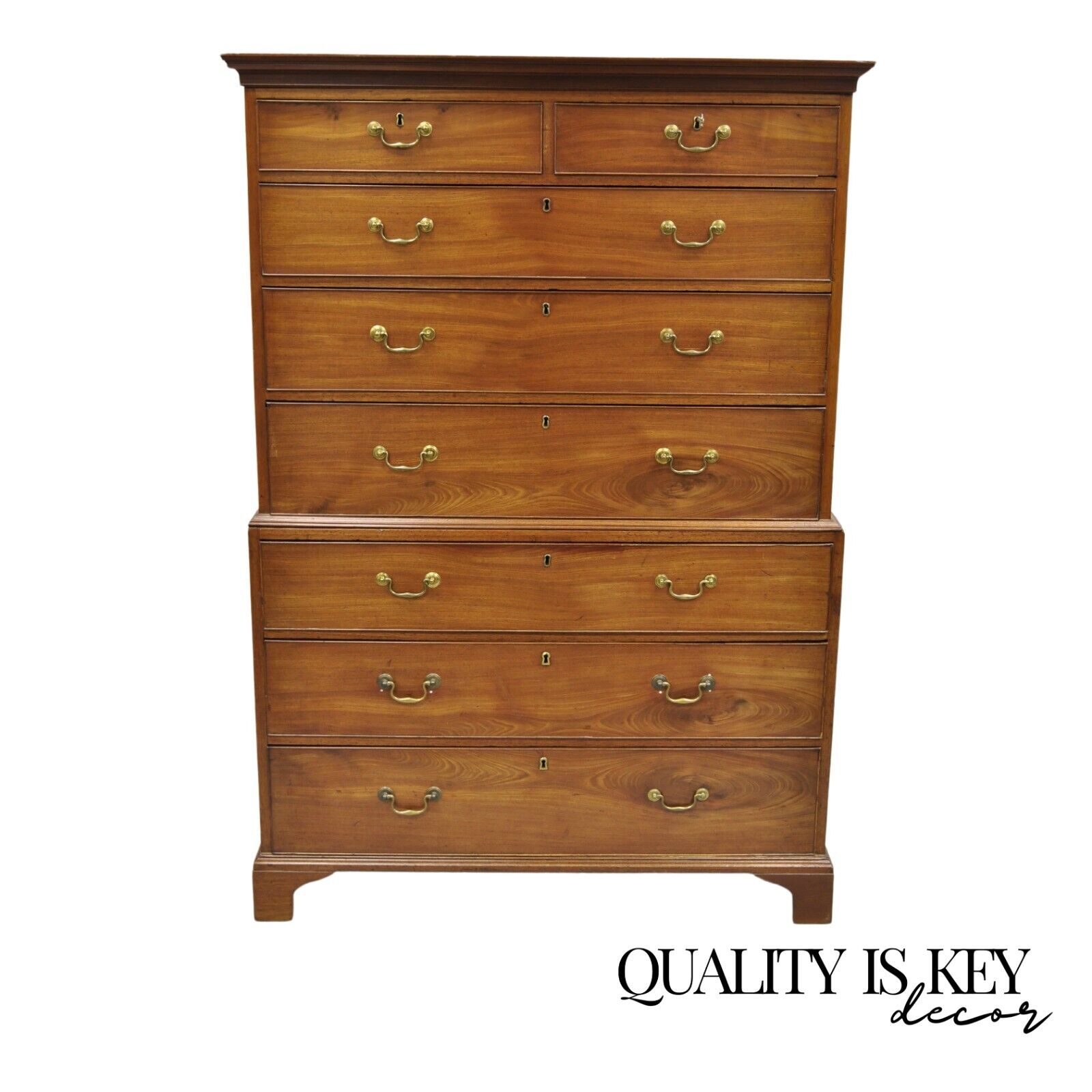 19th C. George III Mahogany Highboy Tall Chest on Chest 8 Drawer Dress – Quality is Key Decor 19th C. George III Mahogany Highboy Tall Chest on Chest 8 Drawer Dress – Quality is Key Decor