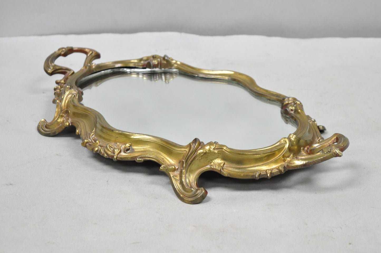 Vintage French Art Nouveau Style Bronze Vanity Mirror Powder Room Perfume Tray